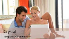  Presentation with internet engineering - PPT theme enhanced with telecommunications wifi - couple in hotel room connected background and a coral colored foreground