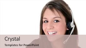  Presentation with teen girl - Slides having telecomunications - beautiful teen girl with headset background and a soft green colored foreground