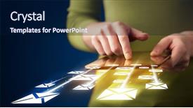  Presentation with email - Audience pleasing PPT theme consisting of telefon computer mail - hand holding tablet and sending backdrop and a navy blue colored foreground