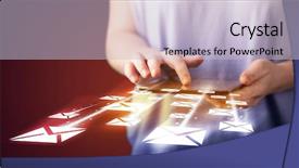  Presentation with email - Beautiful slide set featuring telefon computer mail - hand holding tablet and sending backdrop and a lemonade colored foreground