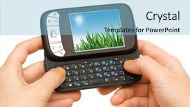  Presentation with holding hands - Presentation design with telefon computer mail - hands holding smart phone isolated background and a light blue colored foreground