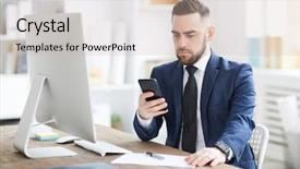  Presentation with director - Beautiful slide set featuring telefon computer mail - young confident financial director backdrop and a soft green colored foreground