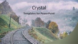  Presentation with railway - Slide set having telegraph - metal railway in autumn time background and a  colored foreground