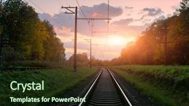  Presentation with multicolored autumn leaves orange yellow red - Cool new presentation theme with telegraph - retreating railway and orange sunset backdrop and a wine colored foreground