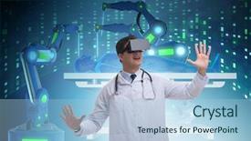  Presentation with telehealth - Cool new slide deck with m 3d - telehealth concept with doctor doing backdrop and a light blue colored foreground