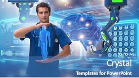  Presentation with telehealth - Presentation enhanced with robot healthcare - telehealth concept with doctor doing background and a teal colored foreground