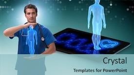  Presentation with telehealth - PPT theme featuring telehealth concept with doctor doing background and a light blue colored foreground