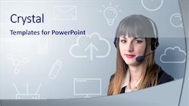  Presentation with telemarketer - Colorful slide set enhanced with telemarketer with white mixed media backdrop and a sky blue colored foreground