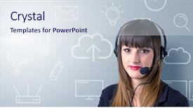  Presentation with telemarketer - Amazing PPT theme having telemarketer with white mixed media backdrop and a sky blue colored foreground