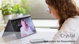  Presentation with telemedicine - PPT theme with telemedicine-concept-elderly-man background and a lemonade colored foreground