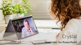  Presentation with telemedicine - Colorful presentation design enhanced with telemedicine-concept-elderly-man backdrop and a soft green colored foreground