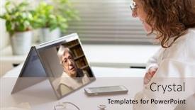  Presentation with telemedicine - Slide set with telemedicine-concept-elderly-woman background and a coral colored foreground