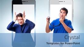  Presentation with telemedicine - Amazing presentation theme having telemedicine-concept-with-doctor-examining backdrop and a teal colored foreground