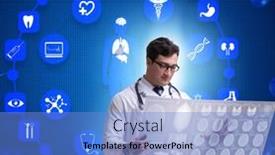  Presentation with telemedicine - Amazing PPT theme having telemedicine-concept-with-doctor-looking backdrop and a light blue colored foreground