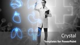  Presentation with telemedicine - Cool new slide deck with telemedicine-concept-with-doctor-pressing backdrop and a dark gray colored foreground