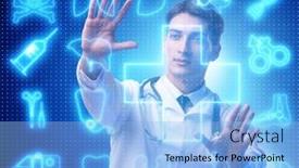  Presentation with telemedicine - Amazing slide deck having telemedicine-concept-with-doctor-pressing backdrop and a light blue colored foreground