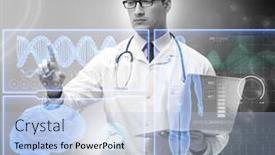  Presentation with telemedicine - Beautiful PPT theme featuring telemedicine-concept-with-doctor-pressing backdrop and a light blue colored foreground