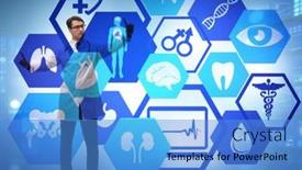  Presentation with telemedicine - Cool new PPT theme with telemedicine-concept-with-doctor-pressing backdrop and a teal colored foreground