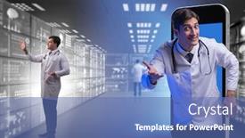  Presentation with telemedicine - Presentation design featuring telemedicine concept with doctor and smartphone background and a teal colored foreground