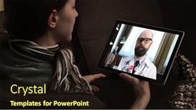  Presentation with physician - Presentation having telemedicine-consultation-with-physician-through background and a wine colored foreground