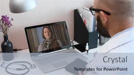  Presentation with symptoms - Audience pleasing presentation theme consisting of telemedicine-consultation-with-physician-through backdrop and a light blue colored foreground