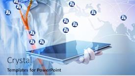  Presentation with telemedicine - Colorful PPT layouts enhanced with telemedicine-doctor-with-tablet backdrop and a light blue colored foreground