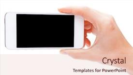  Presentation with white blank notebook silver - Amazing PPT theme having telephone 3g - hand holding white smartphone backdrop and a  colored foreground