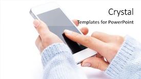  Presentation with white blank notebook silver - Beautiful presentation theme featuring telephone 3g - hand holding white smartphone backdrop and a  colored foreground