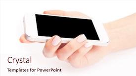  Presentation with blank - PPT layouts with telephone 3g - hand holding white smartphone background and a  colored foreground