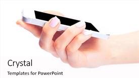  Presentation with white blank notebook silver - Slide deck with telephone 3g - hand holding white smartphone background and a  colored foreground