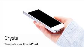  Presentation with white blank notebook silver - PPT theme enhanced with telephone 3g - hand holding white smartphone background and a  colored foreground