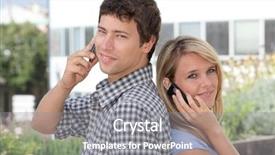  Presentation with telephone mobile - Amazing presentation theme having telephone 3g - young couple of students backdrop and a gray colored foreground