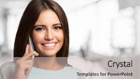  Presentation with phone - Slide deck enhanced with telephone 3g - young woman talking background and a soft green colored foreground