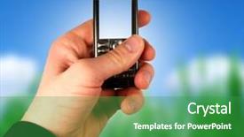  Presentation with phone - Colorful presentation theme enhanced with telephone keypad picture - businessman holding mobile phone backdrop and a shamrock green colored foreground