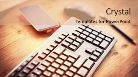  Presentation with old desktop computer - PPT theme consisting of telephone keypad picture - desktop in the office computer background and a coral colored foreground