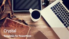  Presentation with lifestyle - Cool new presentation theme with telephone keypad picture - working place laptop tablet phone backdrop and a coral colored foreground