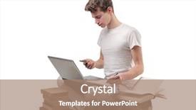  Presentation with many books - Audience pleasing slide deck consisting of telephone laptop and many books backdrop and a coral colored foreground