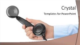  Presentation with hand shake telephone - Slide set enhanced with telephone receiver in hand isolated background and a  colored foreground