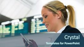  Presentation with sms - Amazing presentation theme having telephony - business woman writes on sms backdrop and a ocean colored foreground