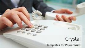  Presentation with phone - PPT theme enhanced with telephony - female hand holding phone receiver background and a  colored foreground