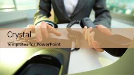  Presentation with phone - Presentation with telephony - female hand holding phone receiver background and a  colored foreground