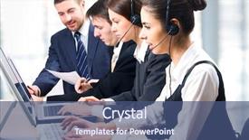  Presentation with call center - Theme enhanced with telephony - team of people working background and a  colored foreground