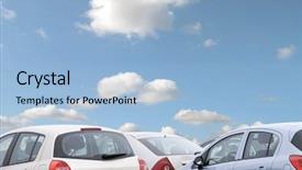  Presentation with raicing cars - PPT theme enhanced with telephoto view of parked cars background and a light blue colored foreground