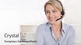  Presentation with secretary - Presentation featuring telesales - blond elderly secretary working background and a light gray colored foreground