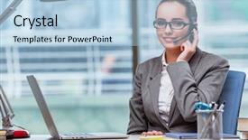  Presentation with call center - Audience pleasing PPT theme consisting of telesales - call center operator in business backdrop and a light blue colored foreground