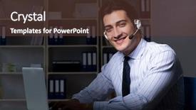  Presentation with call center management - Colorful theme enhanced with telesales - call center operator talking backdrop and a tawny brown colored foreground