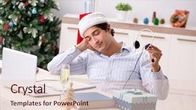  Presentation with christmas sale christmas products - Slide set having telesales operator during christmas sale background and a  colored foreground