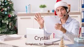  Presentation with christmas sale christmas products - Slide deck featuring telesales operator during christmas sale background and a  colored foreground