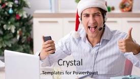  Presentation with christmas sale christmas products - Slide set having telesales operator during christmas sale background and a lemonade colored foreground