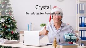  Presentation with christmas sale - Audience pleasing presentation design consisting of telesales operator during christmas sale backdrop and a white colored foreground